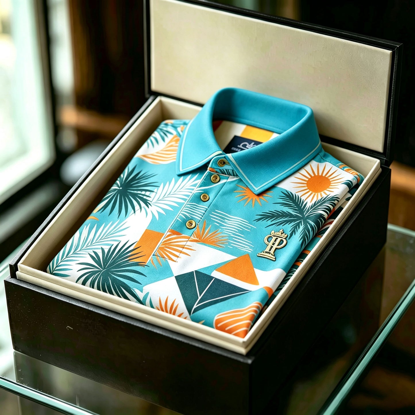 Men's Short-Sleeve Island-Print Vacation Polo Shirt