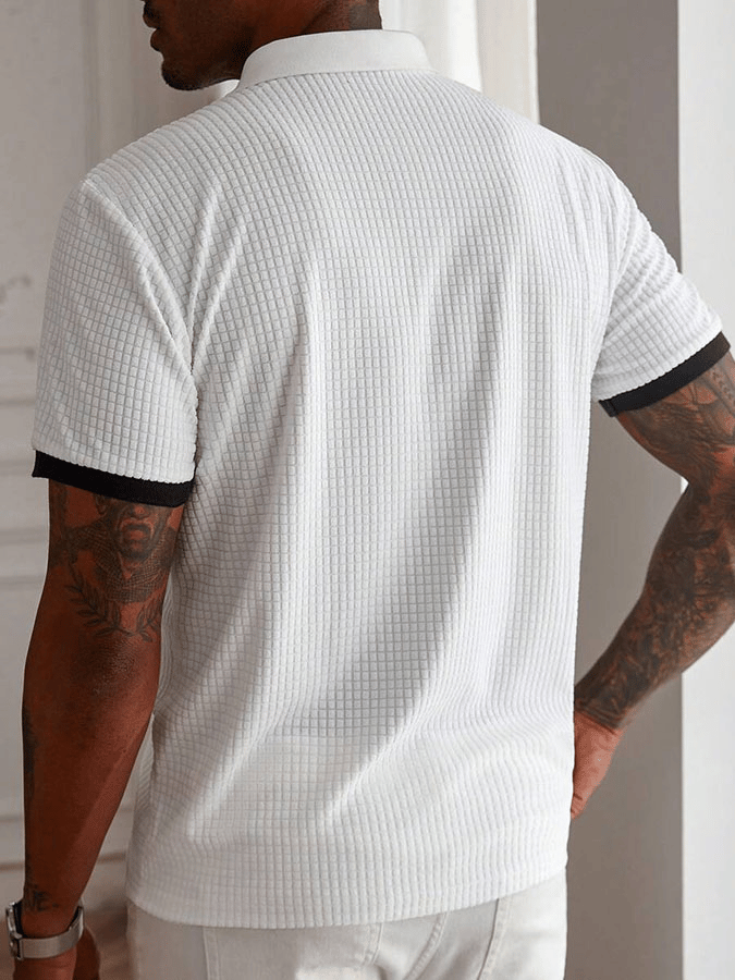 Men's Fashion Business Letter Printed Plaid Fabric Casual Polo Shirt