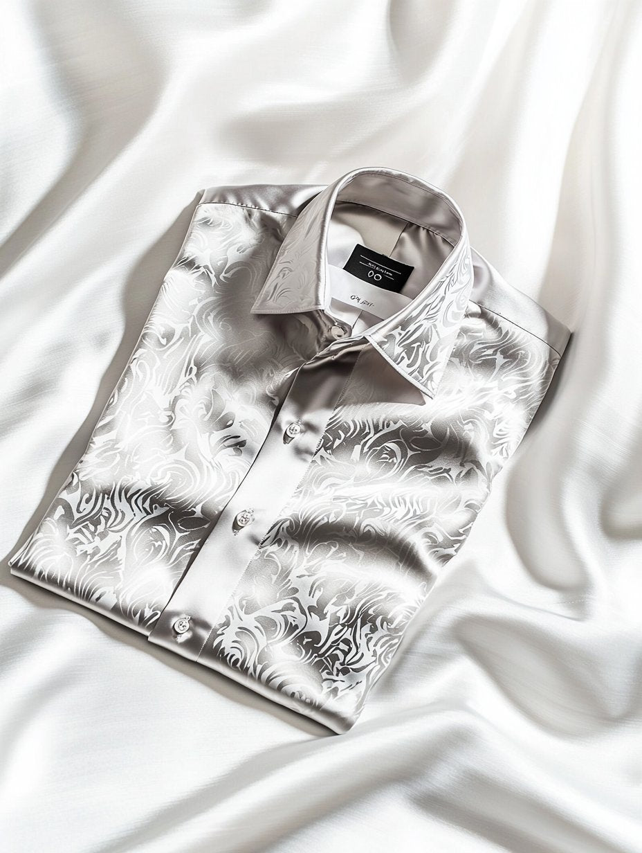 Men's Business Satin Luxury Printed Casual Short Sleeve Button Shirt