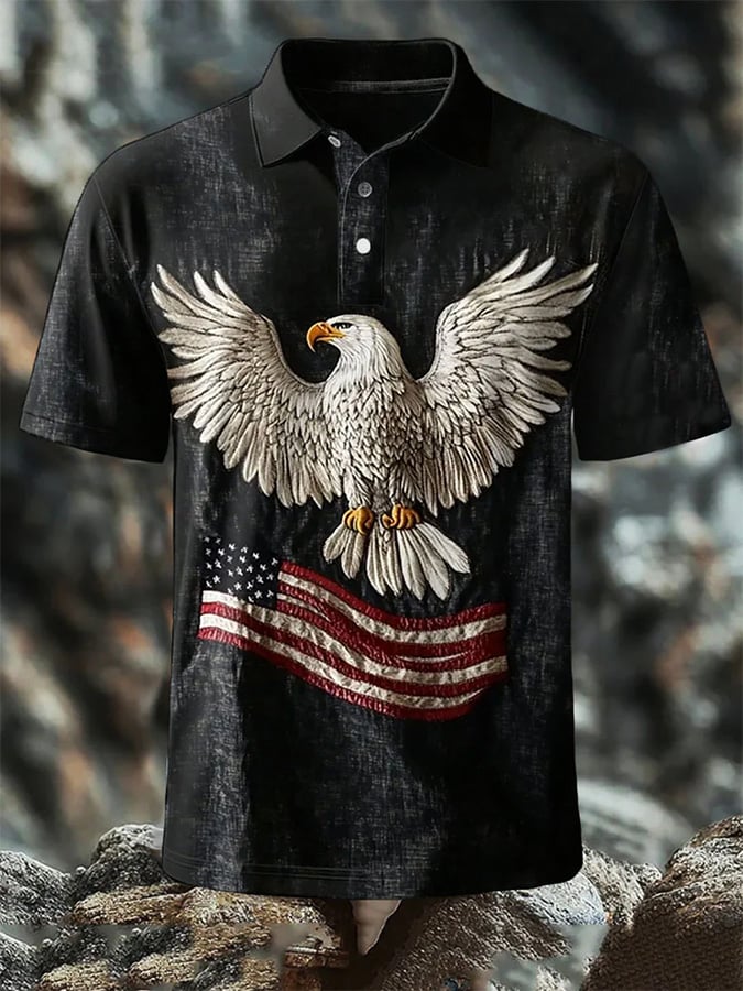 Men's American Eagle USA Graphic Short Sleeve Polo Shirt