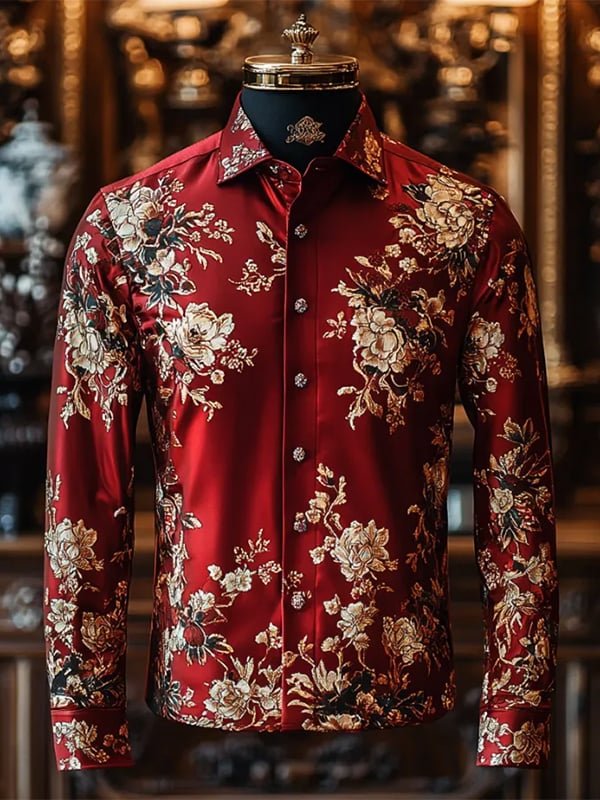 Men's Stripe Print Business Long Sleeve Shirt