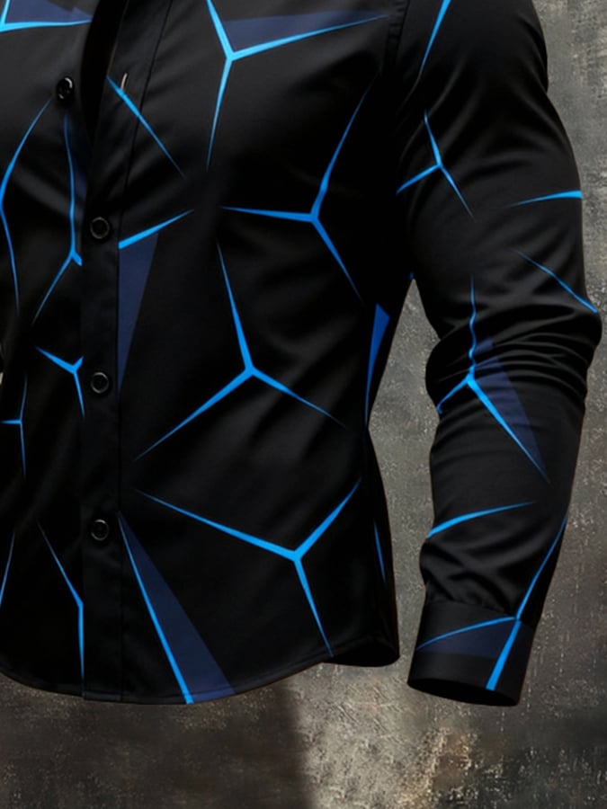 Men'S Vintage Color-Block Printed Long-Sleeved Shirt