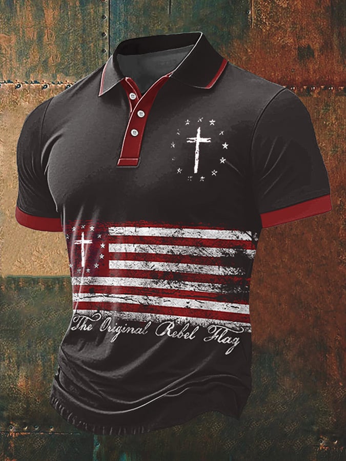 Men's Vintage God Bless America Print Polo Shirt