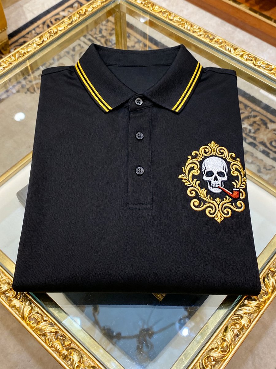 Men's Vintage Business Skull Long Sleeve Polo Shirt