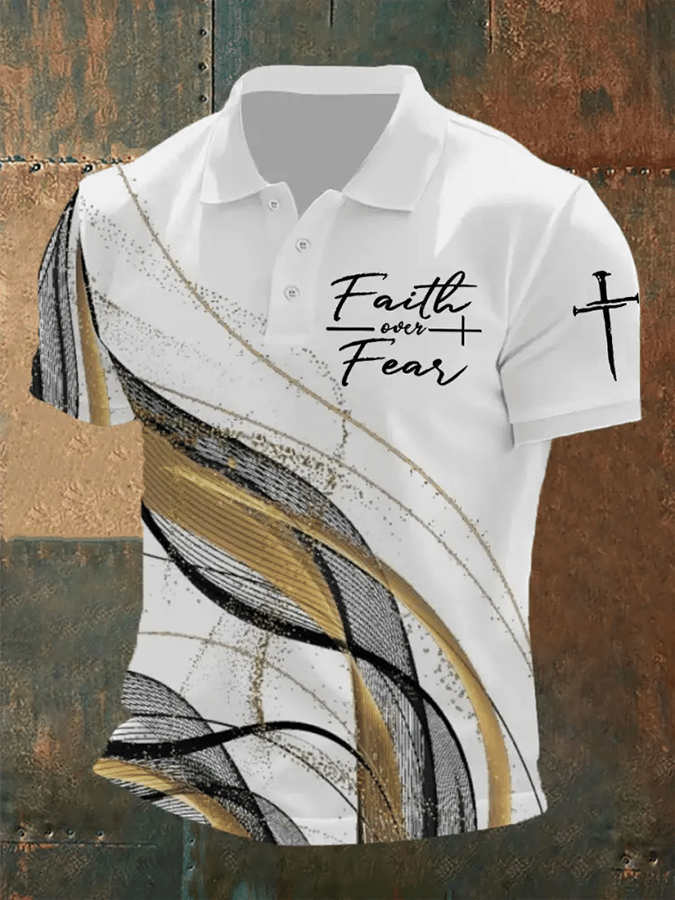 Men's Retro Faith “Faith Over Fear�? Casual Printed Polo Shirt