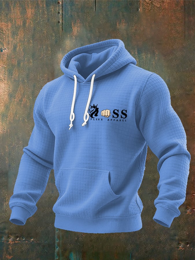 Men's Retro Letter Design Gingham Fabric Hooded Sweatshirt