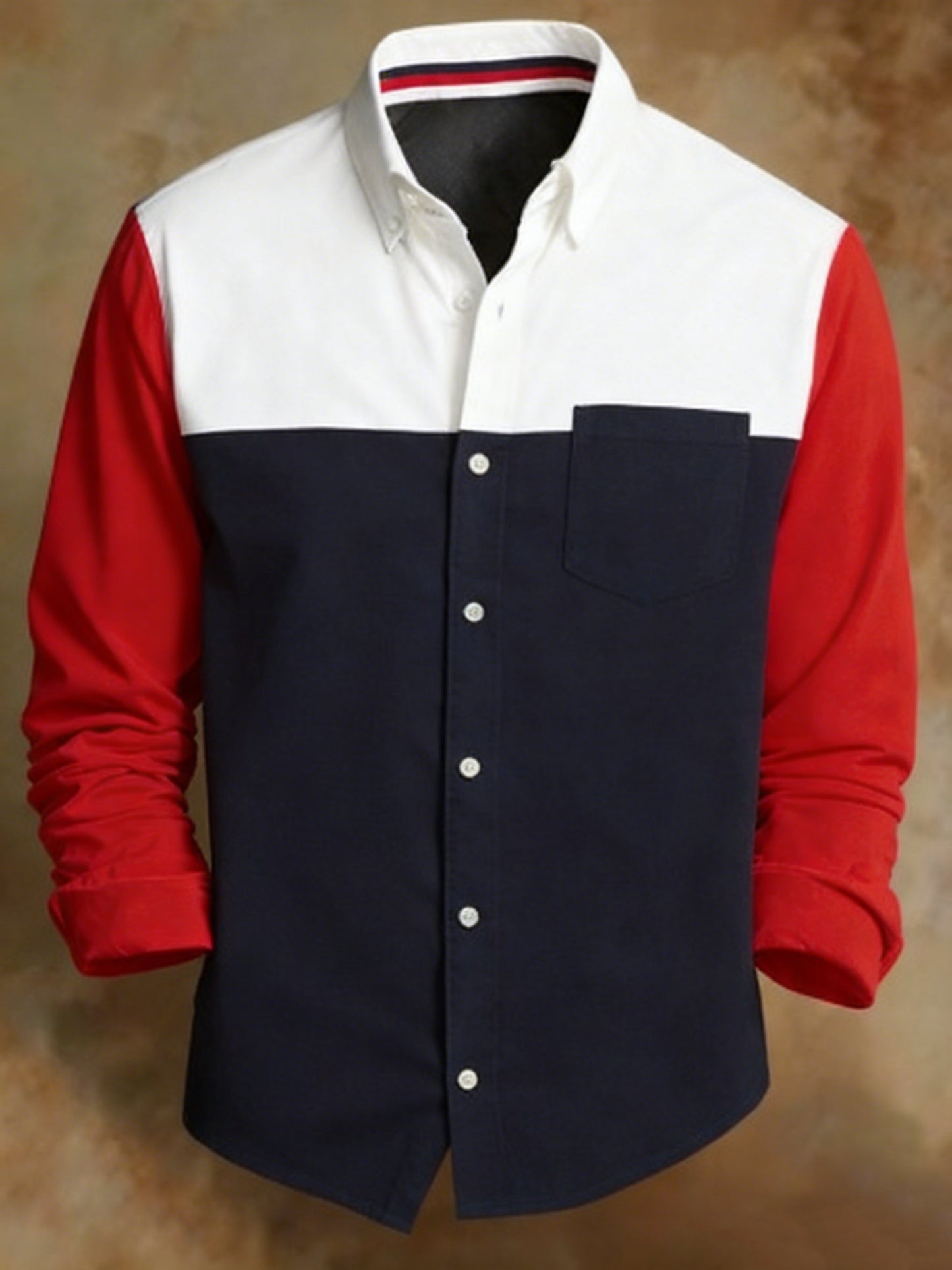 Men's Retro Colorblock Pattern Print Shirt