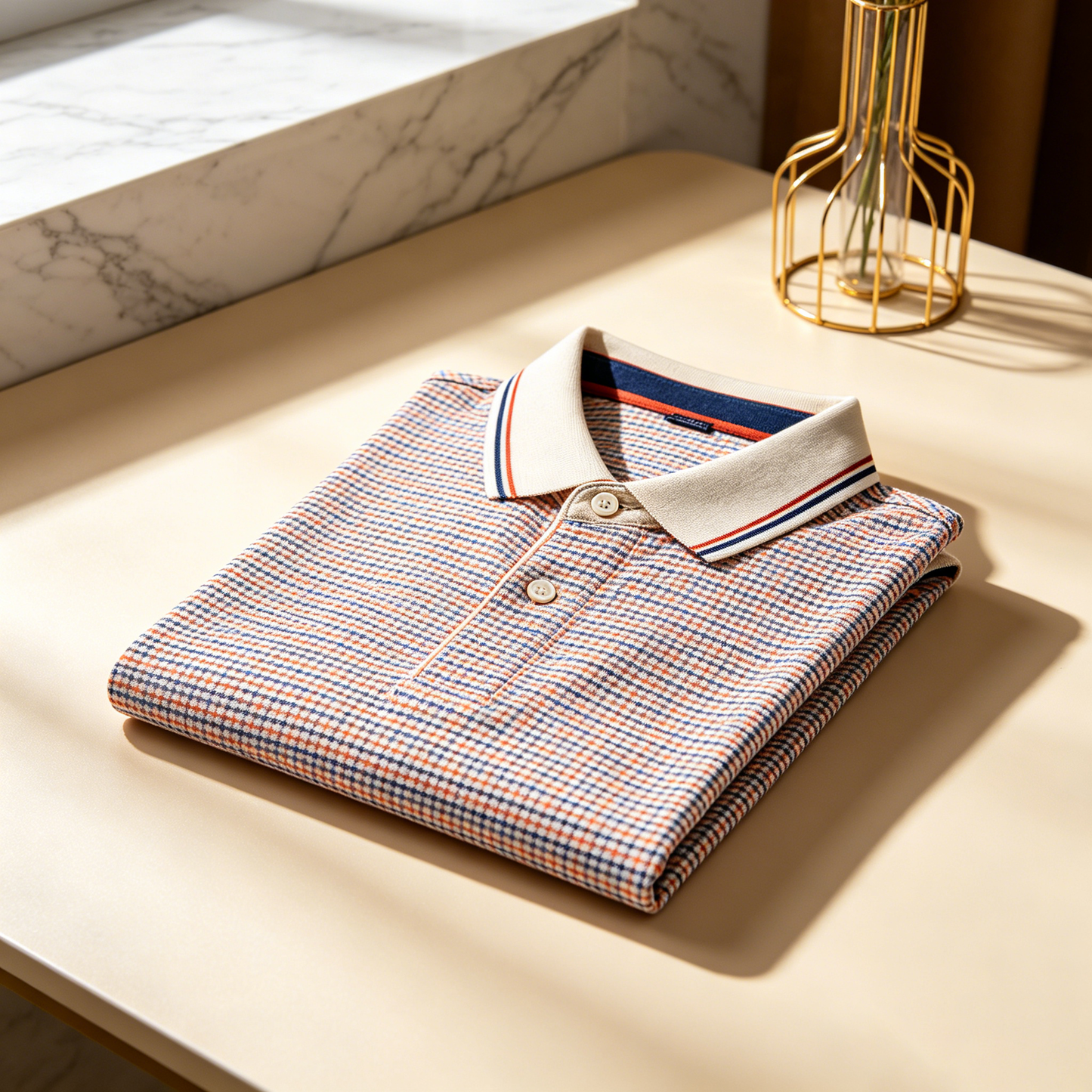 Tri-Color Tiny Check Short Sleeve Polo Shirt