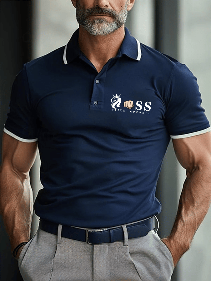 Men's Retro Letter Design Printed Casual Polo Shirt