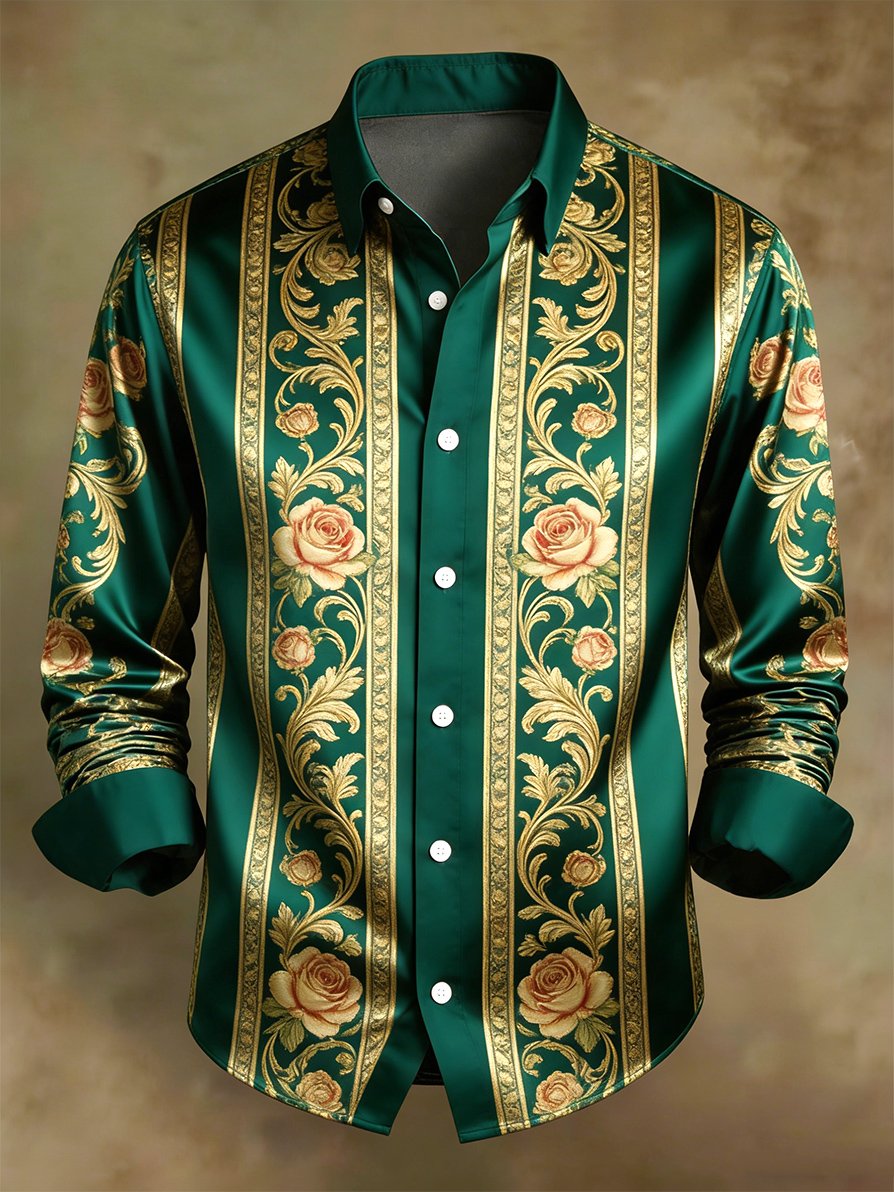 Men's Retro Business Color Block Striped Pattern Long-Sleeve Shirt