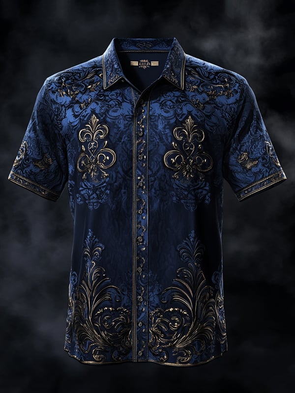 Men's Vintage Dark Baroque Print Short Sleeve Shirt