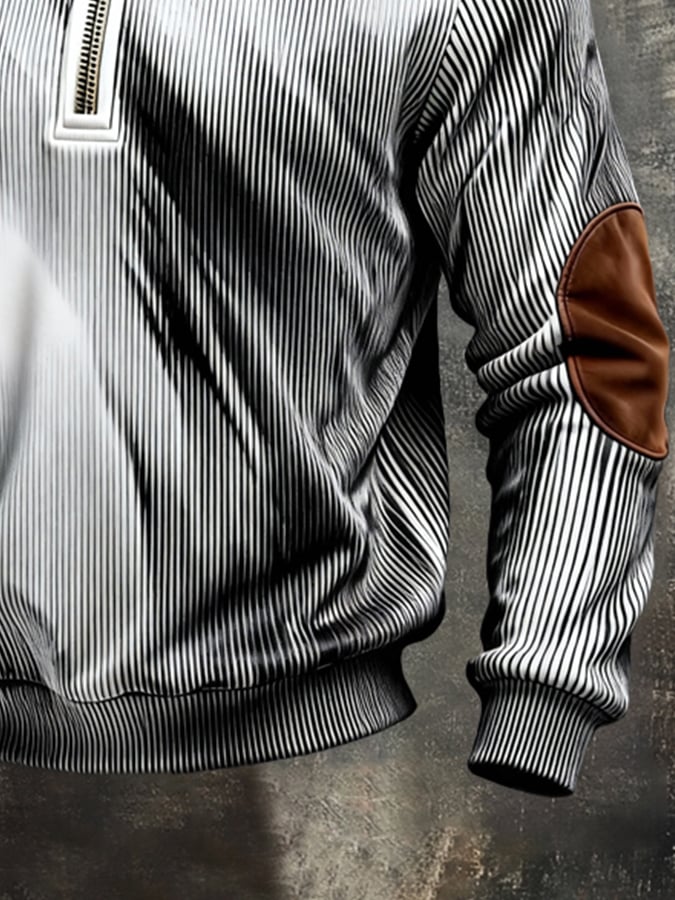Men's Retro Color Block Print Color-Blocked Zip-Up Sweatshirt