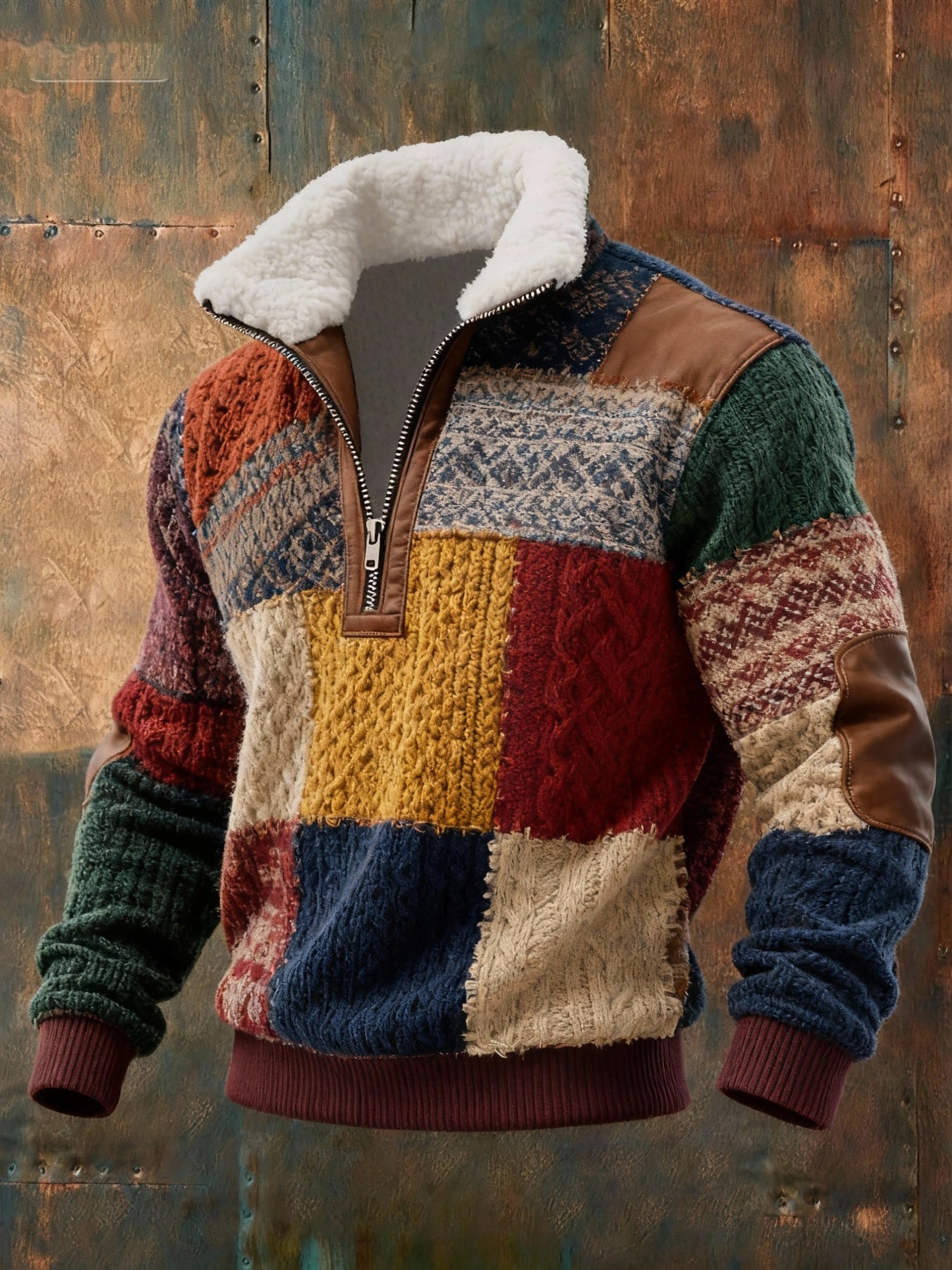 Men's Geometric Print Textured Casual Sweatshirt