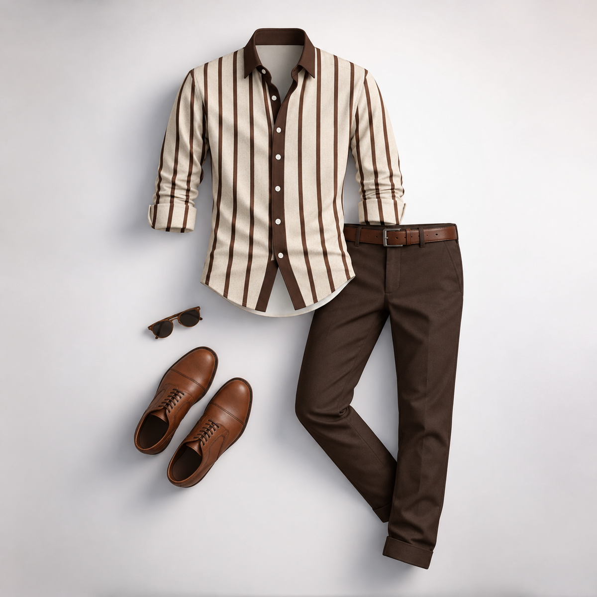 Men's Striped Long-Sleeve Shirt and Pants Set