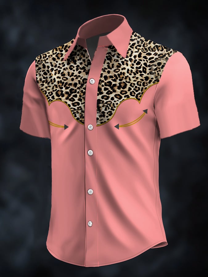 Men's Retro Western Contrast Print Short Sleeve Casual Shirt