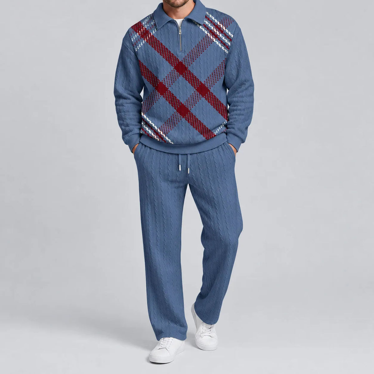 Men's Checkered Polo Shirt and Pants Set