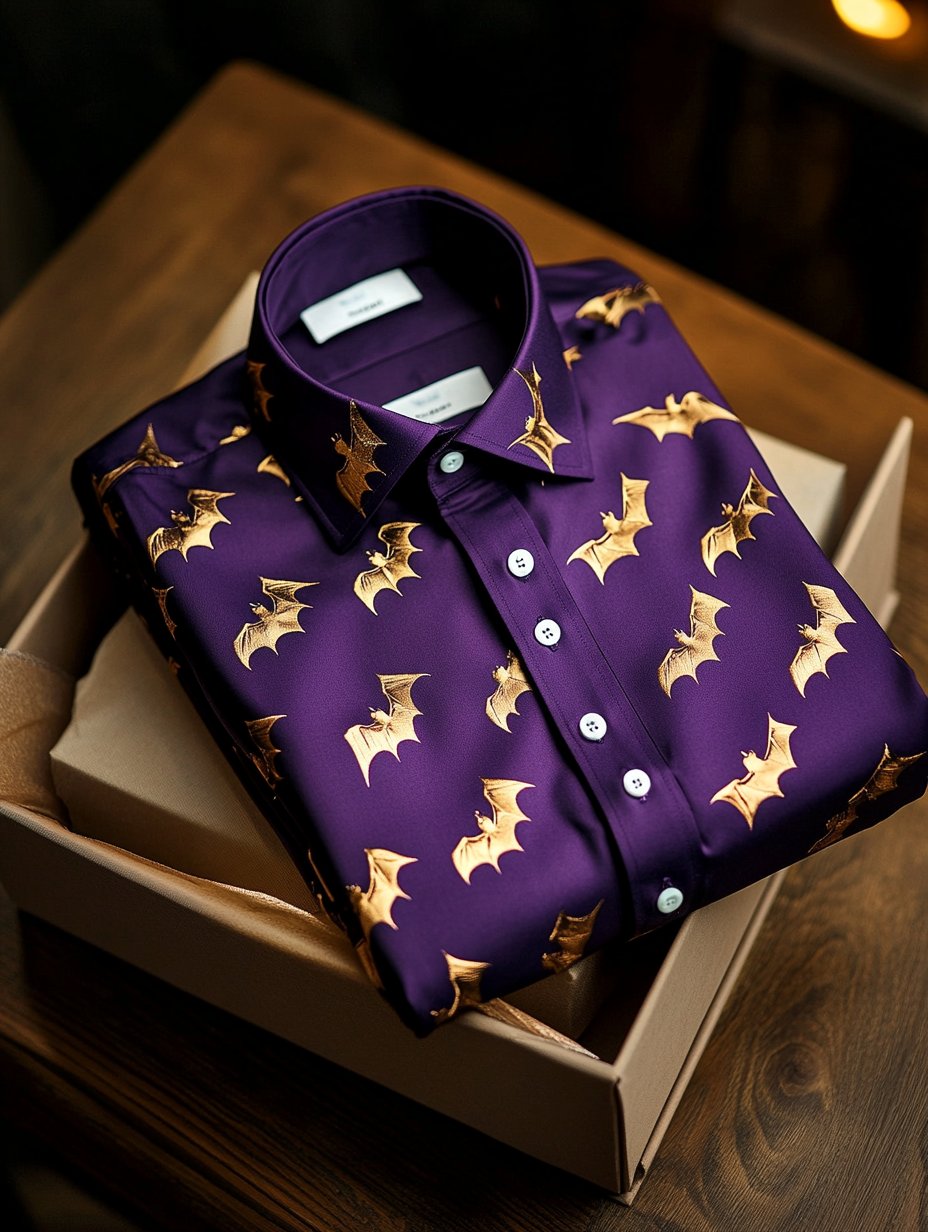 Halloween men's business bat flower luxury long-sleeved shirt