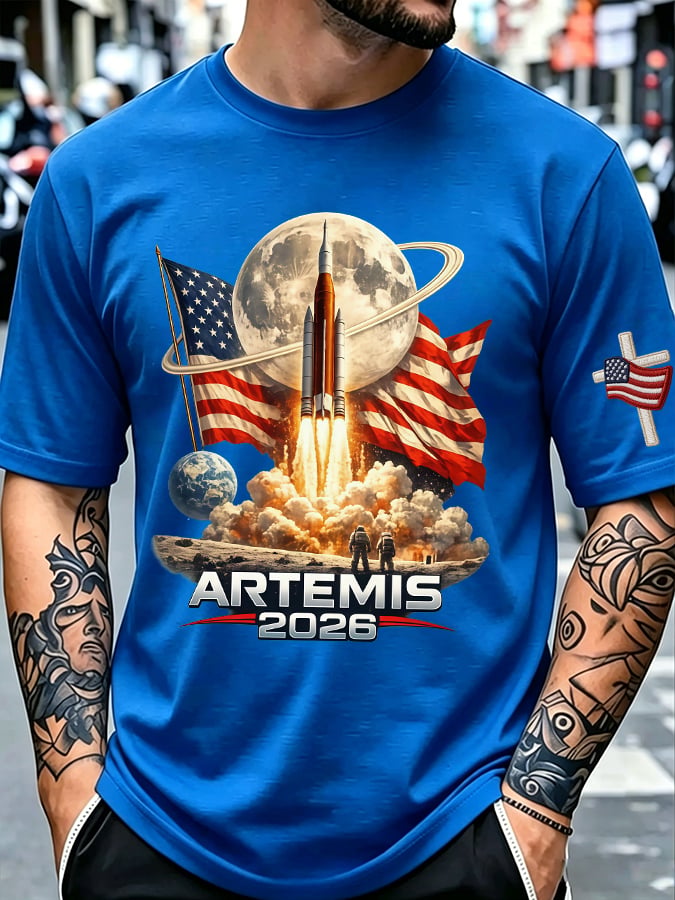 Men's Artemis II Moon Mission Themed Trendy T-Shirt for Space Enthusiasts