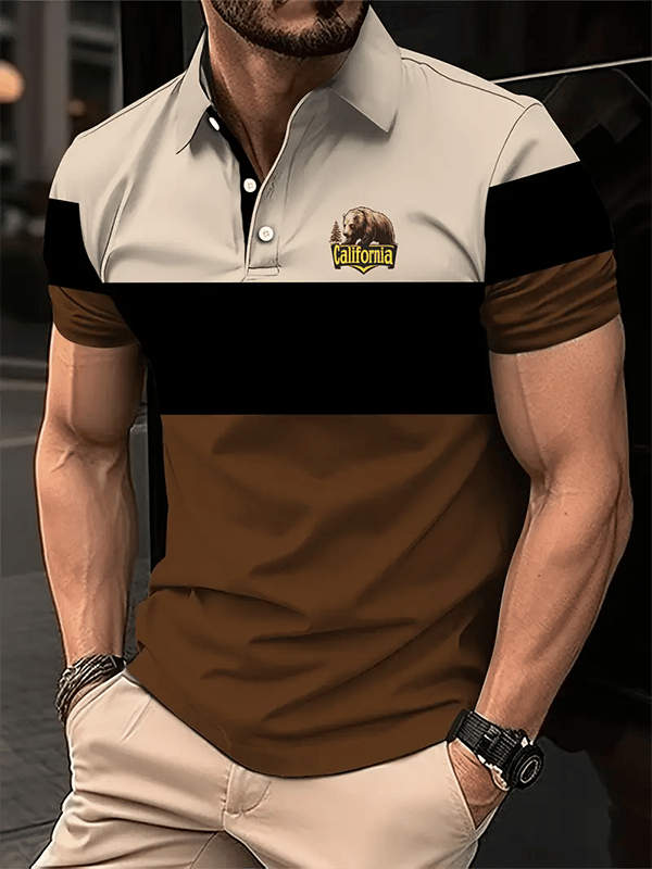 Men's Business Logo Button-Down Short Sleeve Polo Shirt