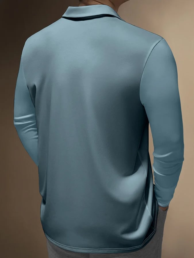 Men's Vintage Geometric Color Block Button Print Casual Polo Shirt