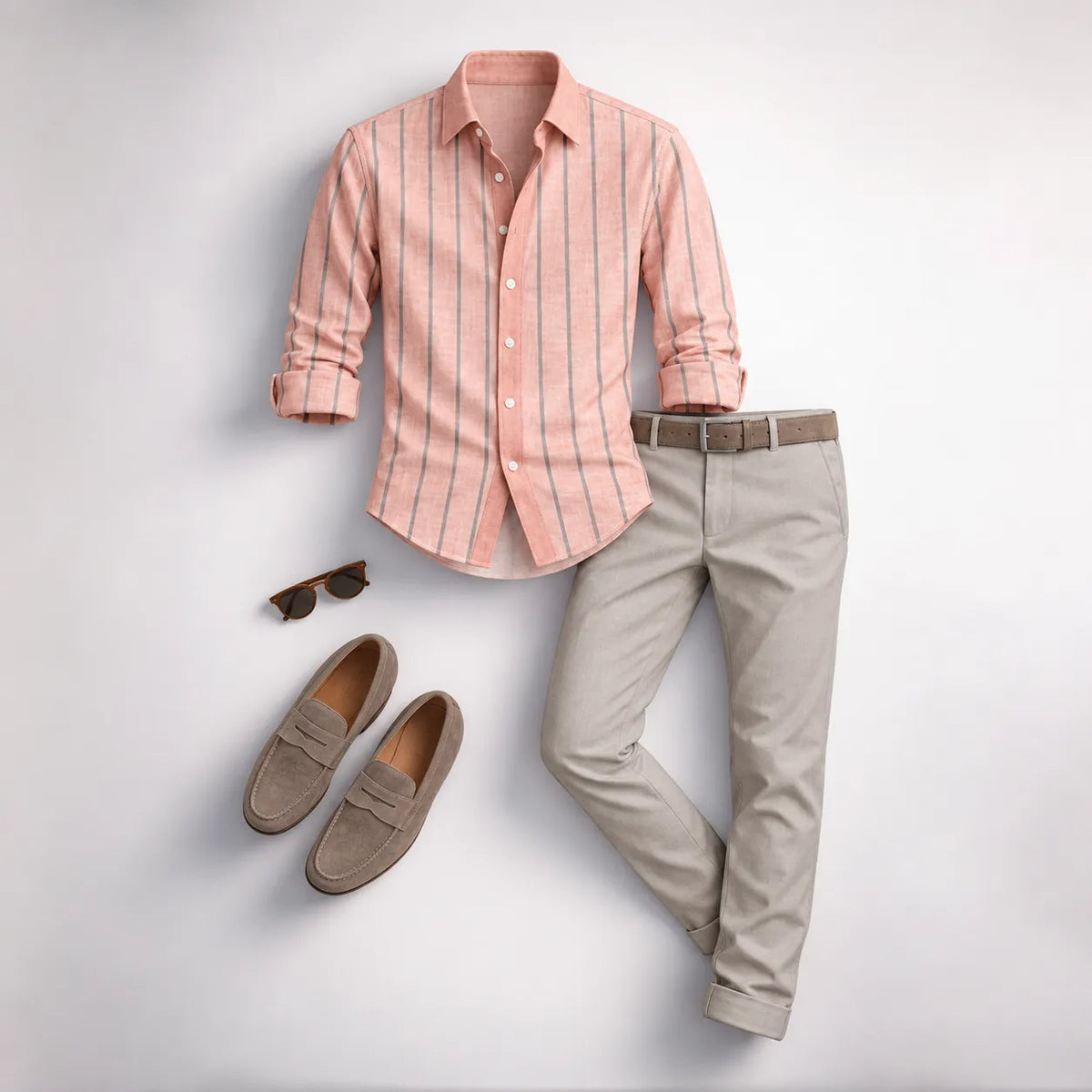 Men's Striped Long-Sleeve Shirt and Pants Set