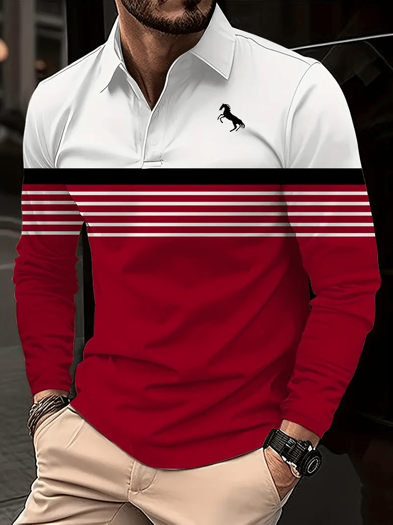 Men's Business Casual Striped Long-Sleeved Polo Shirt