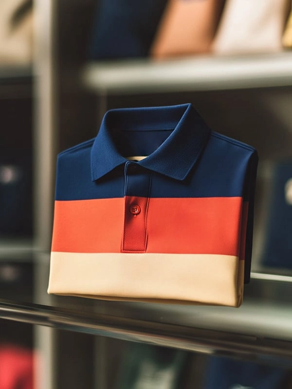 Men's Classic Business Stripe Logo Button Short Sleeve Polo Shirt