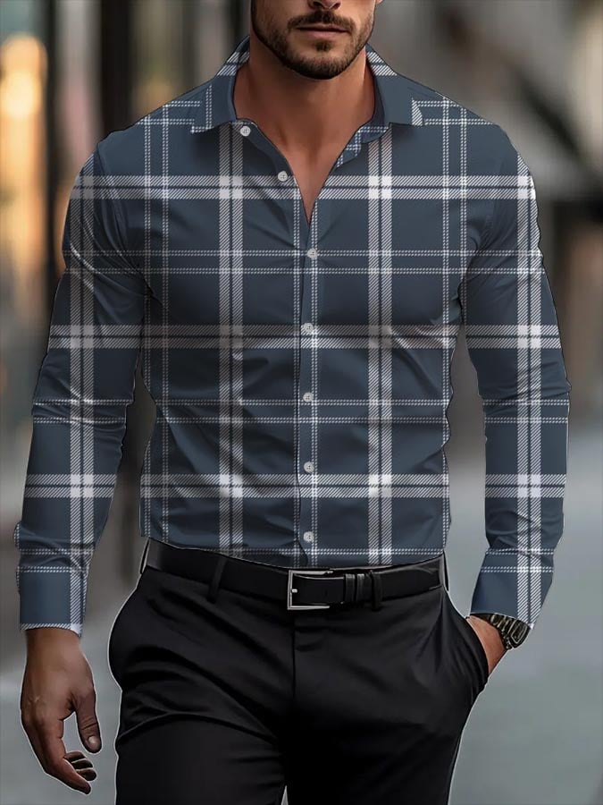 Men's Business Casual Striped Long Sleeve Shirt
