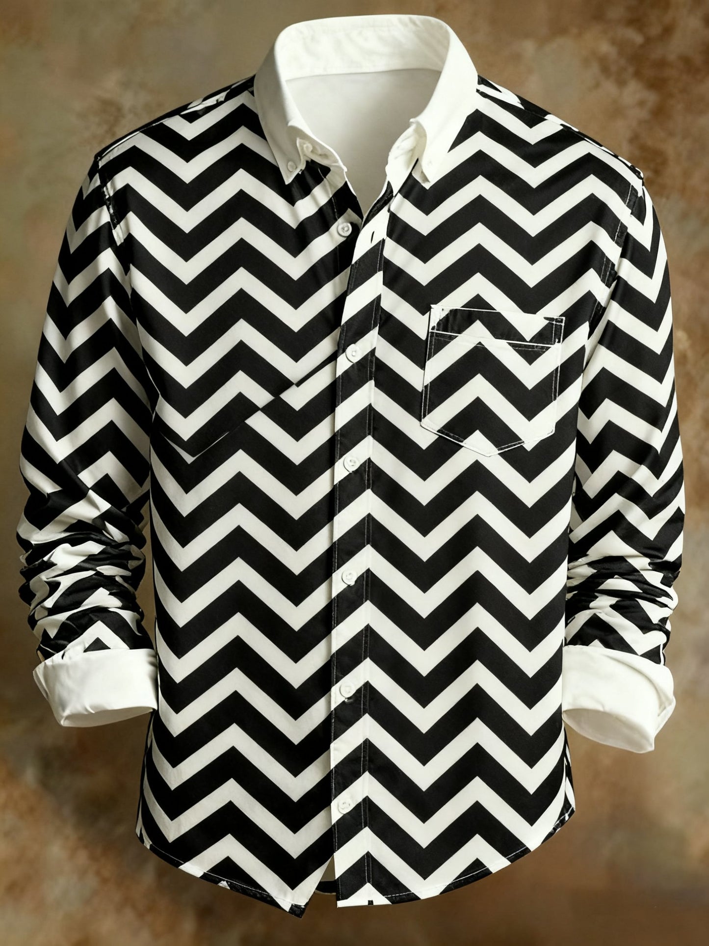 Men's Retro Abstract Art Print Chevron Stripe Business Style Shirt