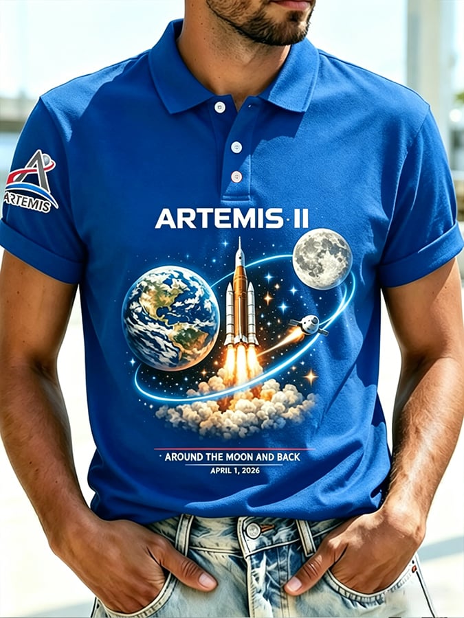 Retro Artemis II 2026 Rocket Launch Print POLO Shirt