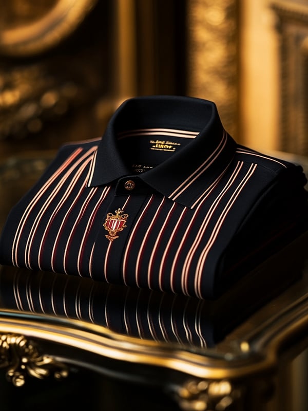 Men's Retro Business Stripe Print Long Sleeve Polo Shirt