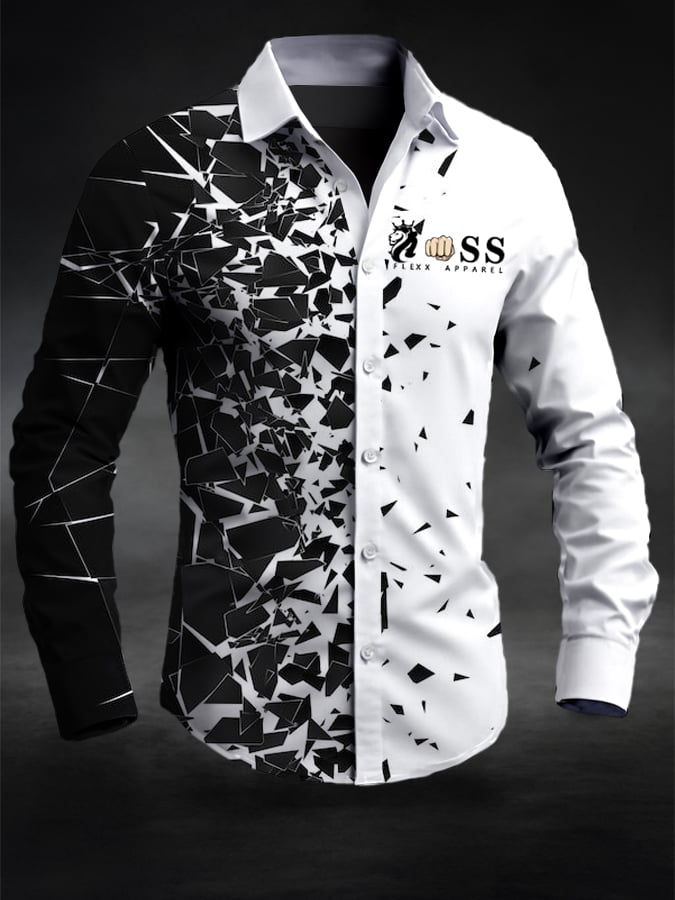 Men's Retro Letter Design Printed Business Long Sleeve Shirt