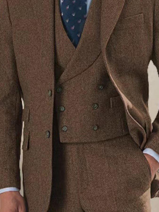 Men's Business Single-Breasted Solid Color Three-Piece Suit