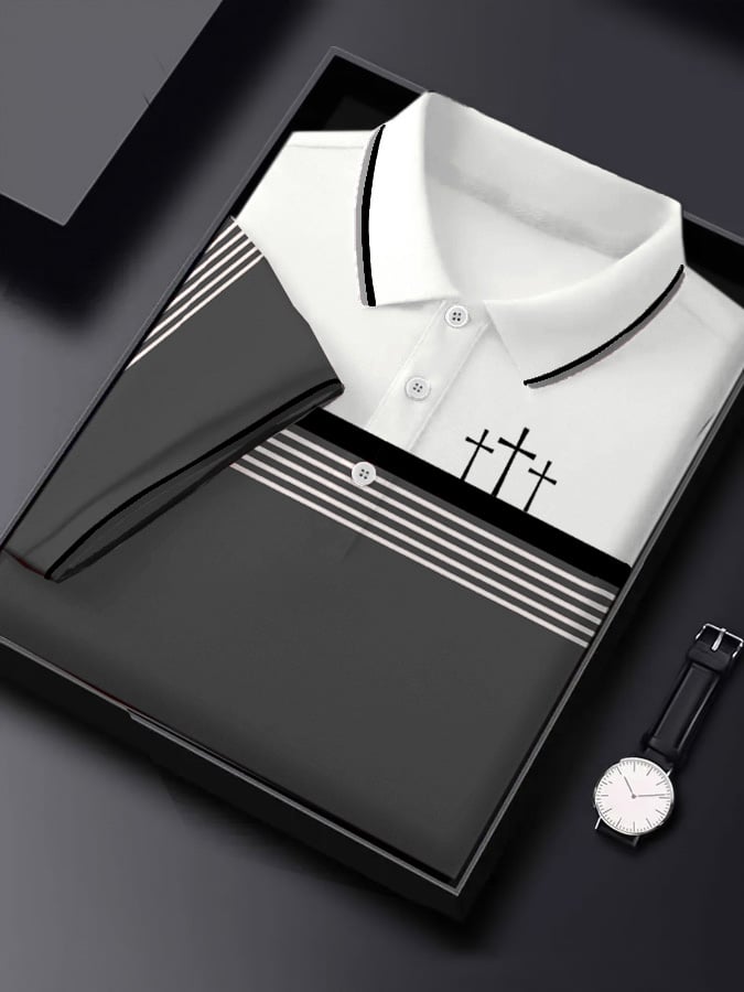 Men's Retro Faith Casual Printed Short Sleeve Polo Shirt