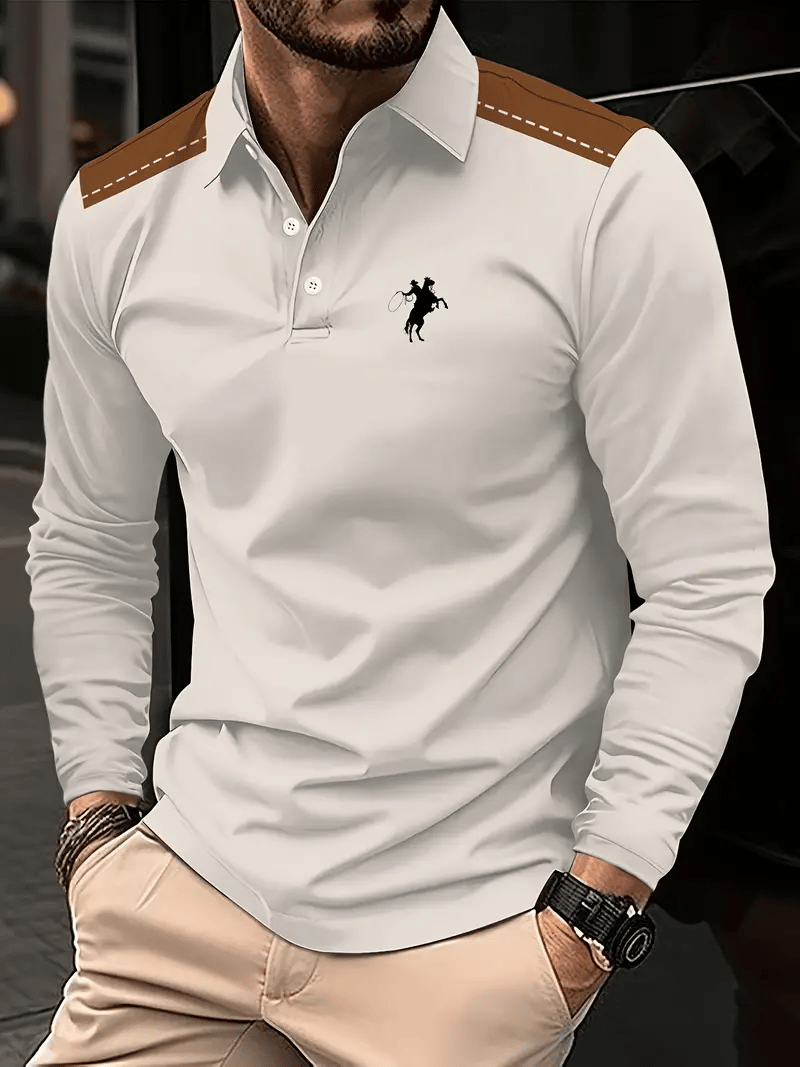 Men's Business Casual Striped Button-Down Polo