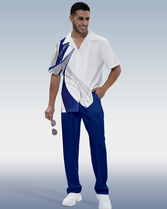 Rianmond Men's Colorblock Print Short Sleeve Walking Suit 519