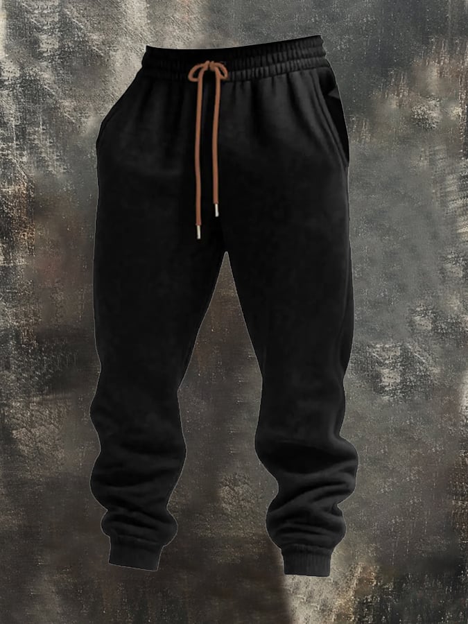 Men's Retro Stitching Contrast Color Hooded Casual Sweatshirt Suit