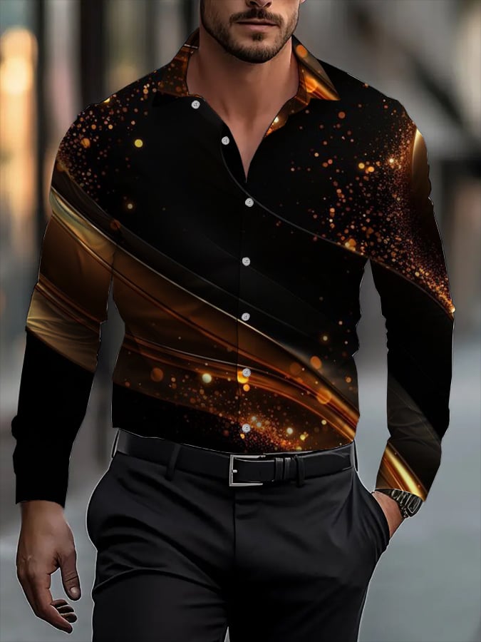 Men's Classic Business Plaid Stripe Print Long Sleeve Shirt