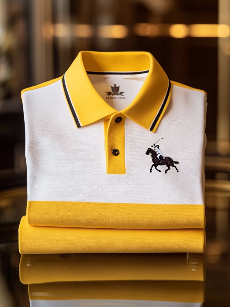 Men's Classic Business Check Logo Button Short Sleeve Polo Shirt