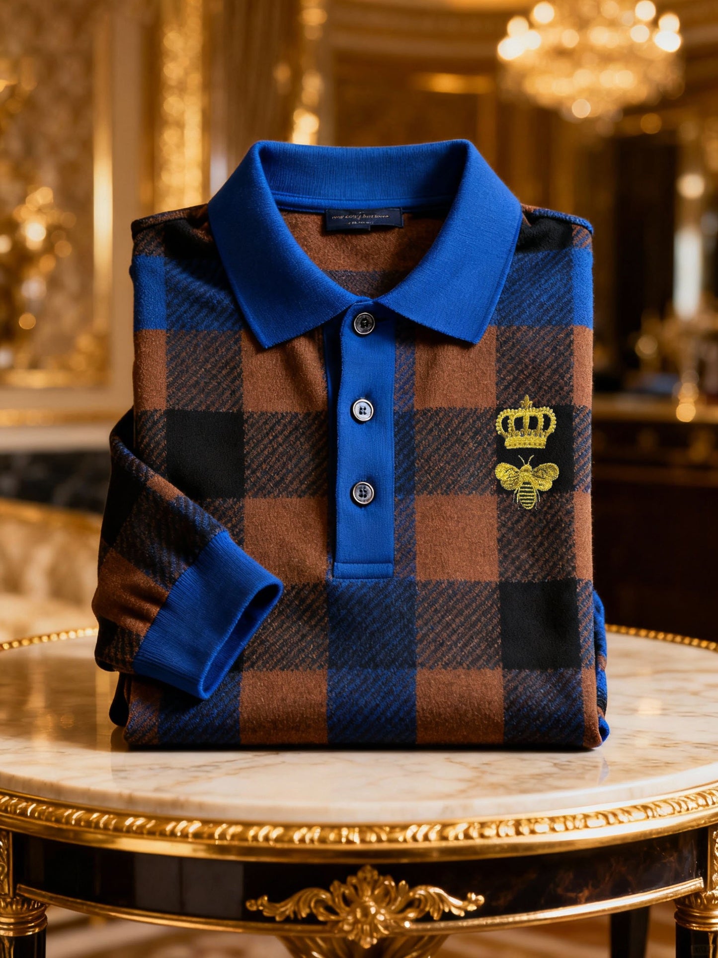 Men's Retro Business Logo Print Long Sleeve Polo Shirt