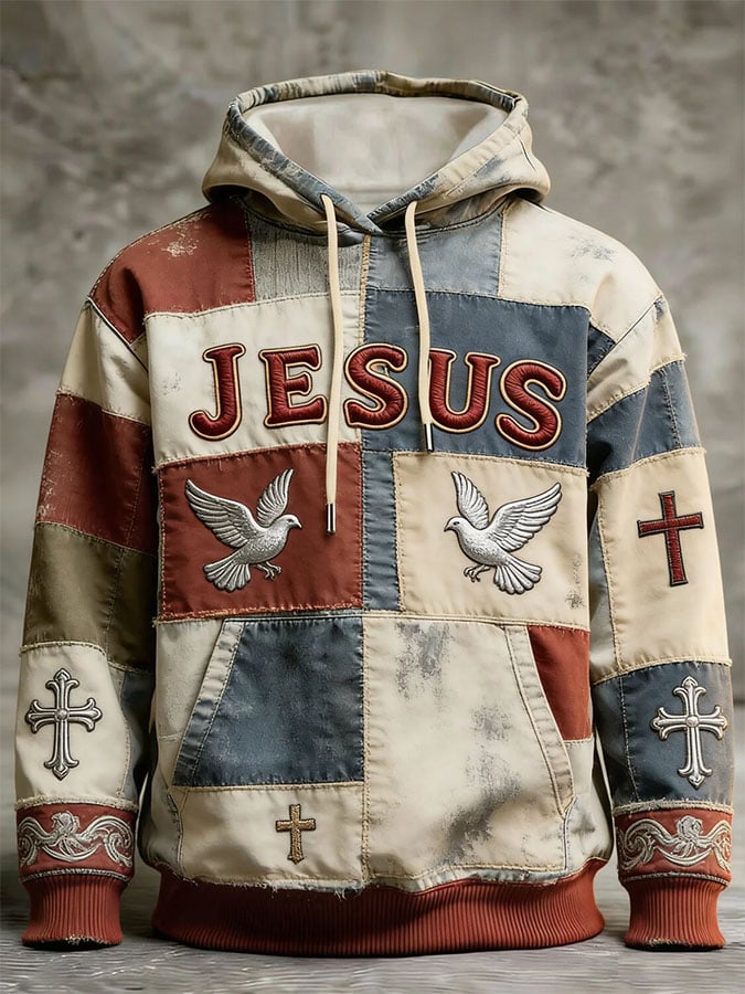 Men's Casual Retro Print Long Sleeve Hooded Sweatshirt-Fast Shipping