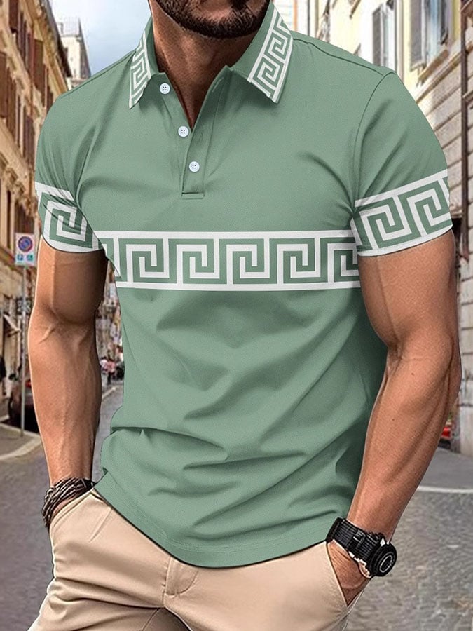 Men'S Casual Geometric Print Polo Shirt