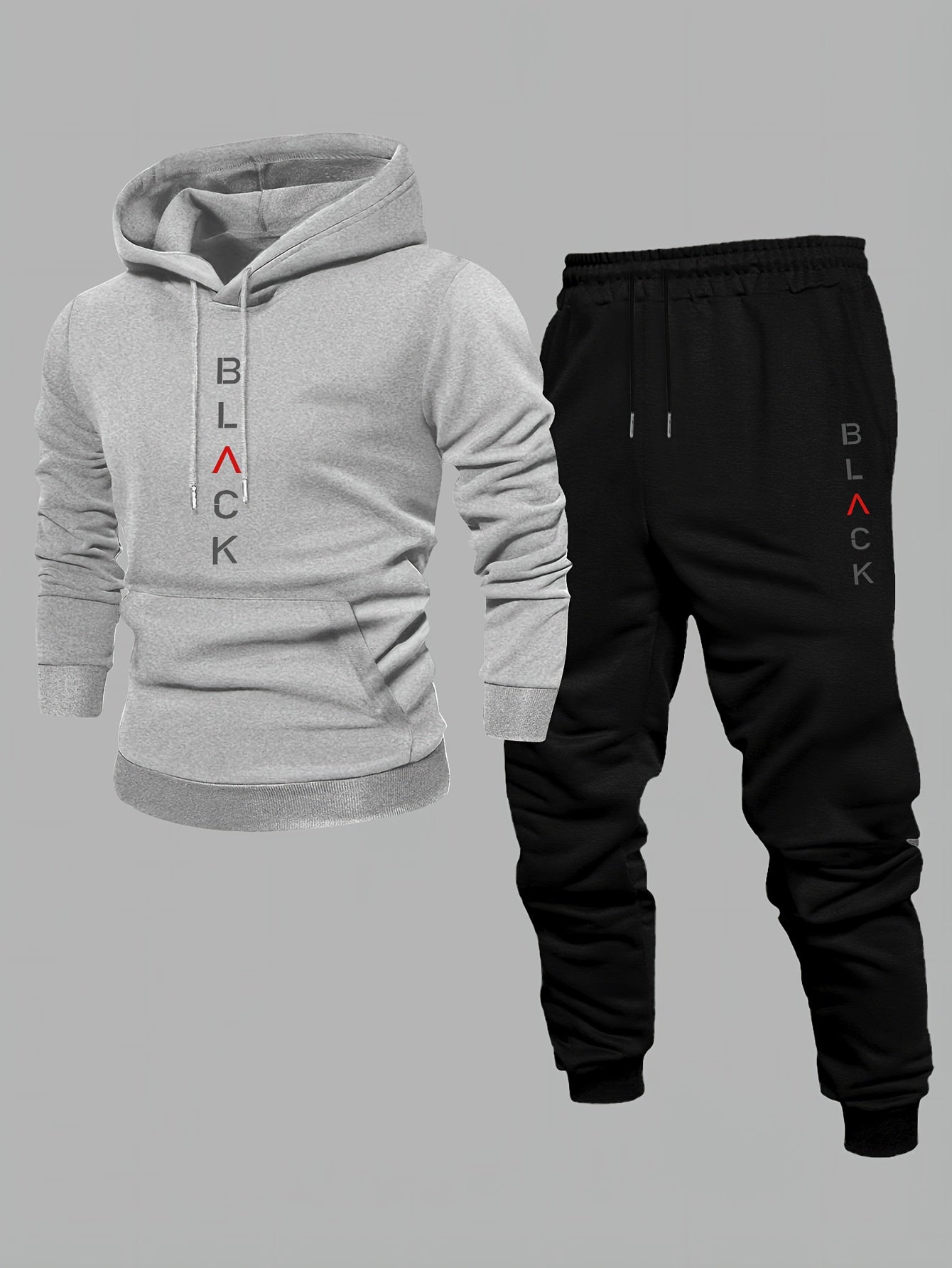 Men's Casual Color Matching Printed Hoodies Long Sleeved Sweatshirts & Sweatpants Two-Piece Set