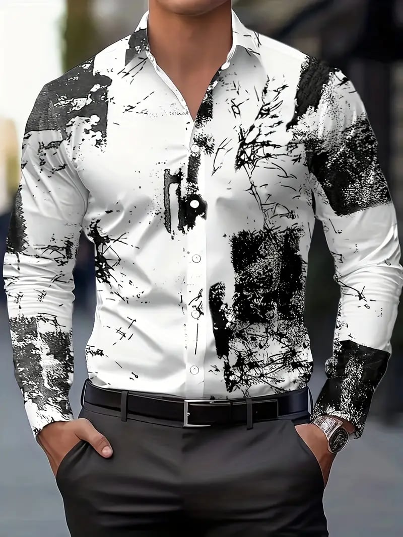 Men's Street Style Business Casual Printed Long Sleeve Shirt