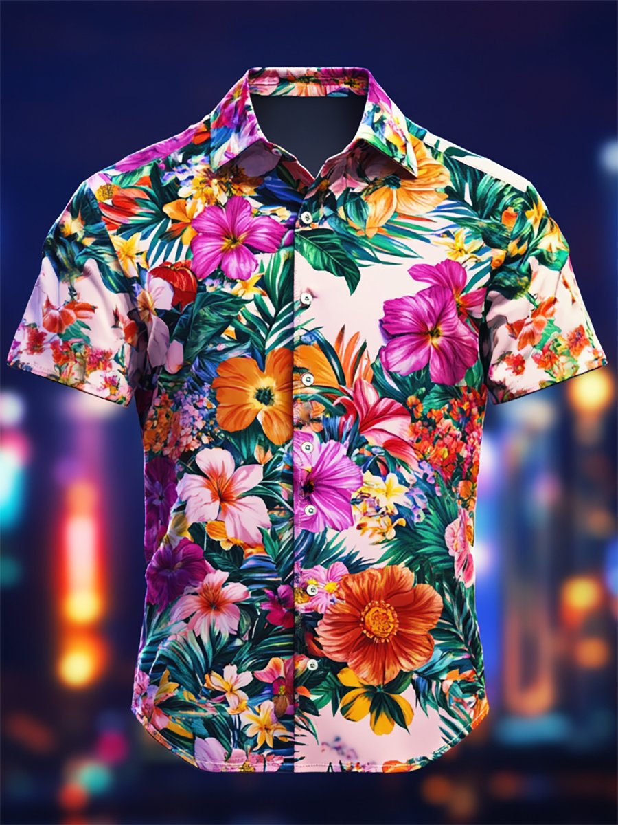 Men's Resort Casual Floral Art Short Sleeve Shirt