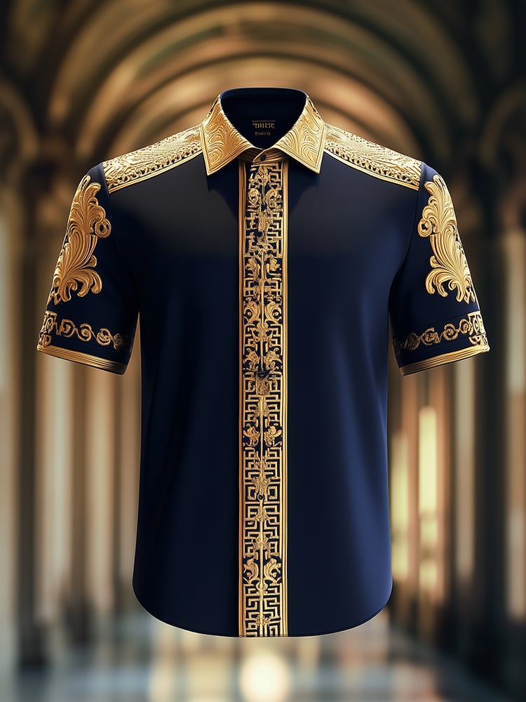 Men's Satin Luxe Print Short Sleeve Button Shirt