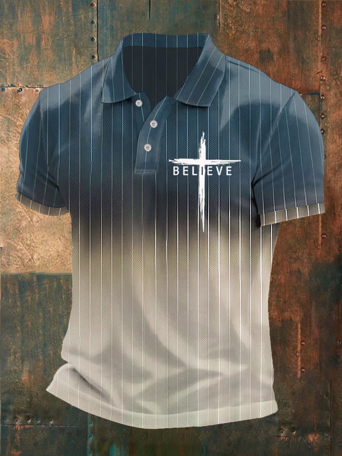 Men's Faith Printed Button Design Polo Shirt