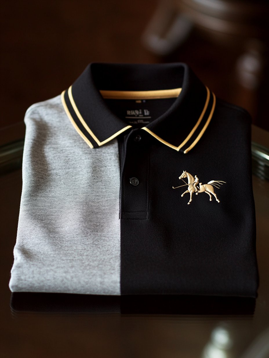 Men's Retro Business logo Print Long Sleeve Polo Shirt