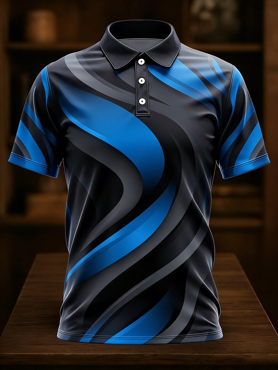 Men's Business Casual Art Button Short-Sleeve Polo Shirt