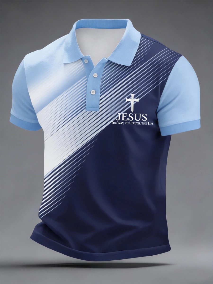Men's Jesus The Way The Truth The Life Geometric Print Polo Shirt